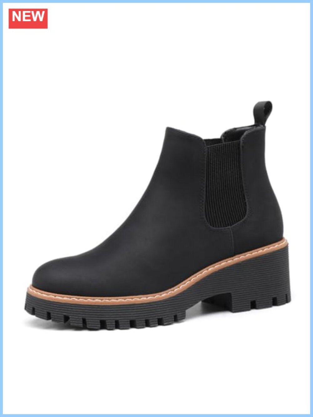 Chunky Platform Chelsea Ankle Boots Faux Leather Low Wedge
